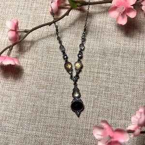 1928 Black and Yellow Crystal Y-Shaped Victorian-Style Drop Necklace